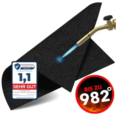 Afbeelding van EVOCAMP vuurvaste onderlaag, 60 x 30 cm, hittebeschermingsmat, hittebestendig tot 982 C, soldeermat als mat voor veilige brandbeveiliging, brandbeschermingsmat ideale