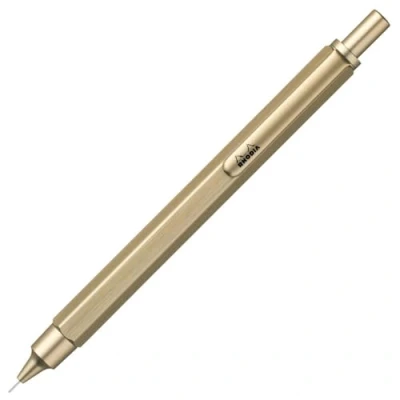 Afbeelding van RHODIA 9370C Vulpotlood ScRipt, zeshoekig lichaam van geborsteld aluminium, goud voor grafietmijnen standaard 0,5 mm, Canon staal, intrekbaar, gum onder de schuiver collectie ScRipt