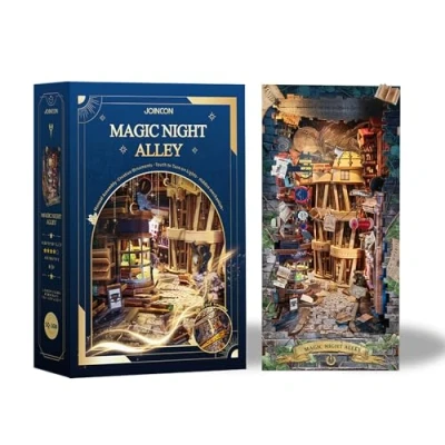 Afbeelding van Mkitnvy Book Nook DIY kit, poppenhuis, miniatuurhuisje, nachtsteegset met stofbescherming, boekenhoek, miniatuurkit, volwassenen, tieners, bouwen, houten 3D puzzel, kunstmodelkit, nachtsteeg