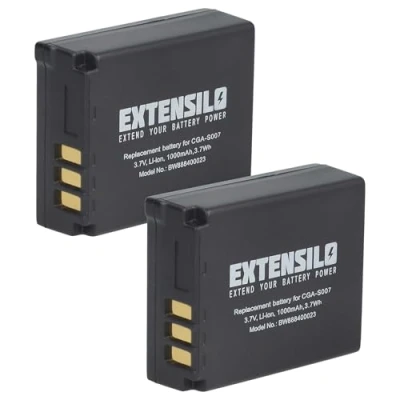 Afbeelding van EXTENSILO 2 x reservebatterijen voor Panasonic CGA S007, S007E, DMW BCD10, S007A/1B, S007A/B camera, digitale reflex (1000mAh, 3,7V, Li ION)