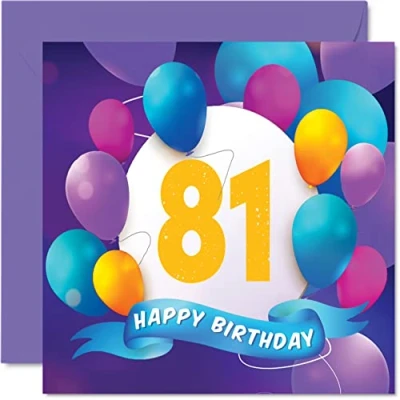 Afbeelding van 81e verjaardagskaart voor mannen en vrouwen ballonfeest gelukkige verjaardagskaarten 81 jarige man vrouw overgrootvader opa oma nanny mama papa, 145 mm x cadeau