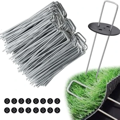 Afbeelding van EDIESI, Kunstgras nietjes, onkruiddoek voor de tuin, 100 stuks + 16 sluitringen, haringen van verzinkt roestvrij staal, houder camping (100 stuks)