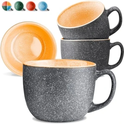 Afbeelding van Cosumy Koffiekopjes Van Keramiek Set 4 Stuks 350 ml Dik Aardewerk Mokken met Handgemaakt Reactief Glazuur Houdt Lang Warm (Geel)