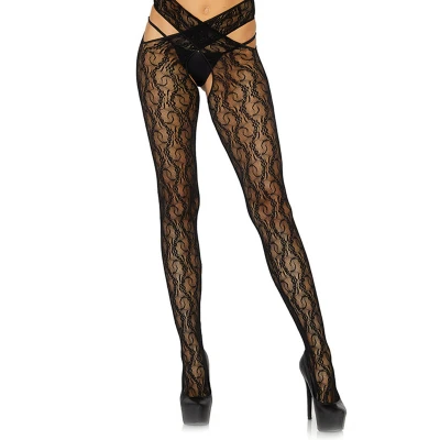 Afbeelding van floral crotchless wrap tights