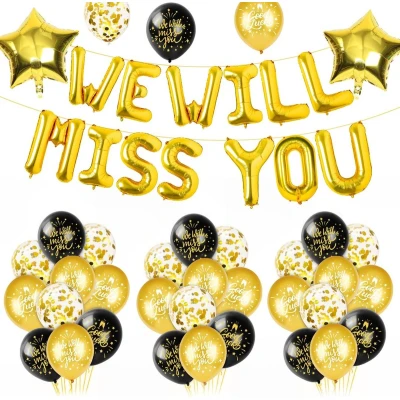 Afbeelding van Pensioen versiering goud We will miss you Afscheid collega Happy retirement ballonnen feest artikelen