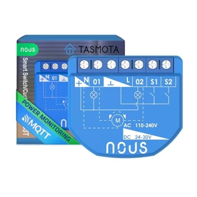 Afbeelding van NOUS WiFi Tasmota schakelmodule, 16 A, 2 kanalen met vermogensmeting/gordijnmodule 1 kanaal, ESP32, Temp sensor, mat &amp; MQTT, droogcontacten, compatibel Alexa, Home Assistant, Google Home, Apple