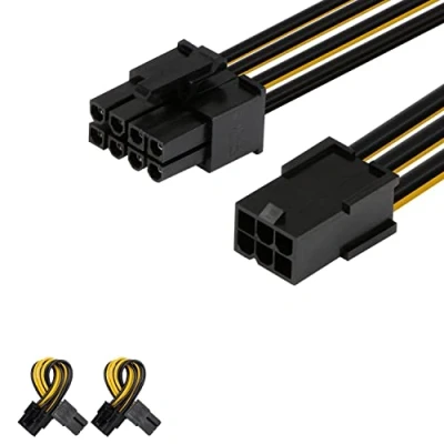 Afbeelding van J&amp;D 6 pins naar 8 PCIe Express Power Adapter Kabel, (2 Stuks) Grafische Videokaart Voedingskabeladapter, 4 inch / 10 cm, Zwart