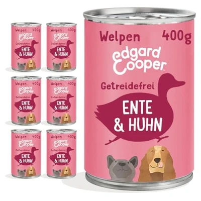 Afbeelding van Edgard &amp; Cooper Hondenvoer, nat, peetvader, puppy&#039;s, honden, graanvrij, natvoer, natuurlijke voeding, eend en kip, 400 g x 6 met veel vers vlees voedzame ingewanden, evenwichtige premium voeding