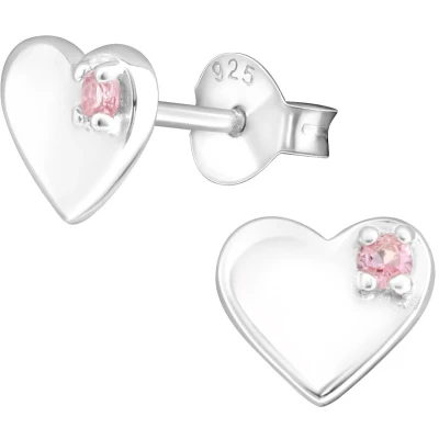 Afbeelding van JoyS Zilveren hartje oorbellen kristal roze 7 x ilver mm gepolijst oorknoppen