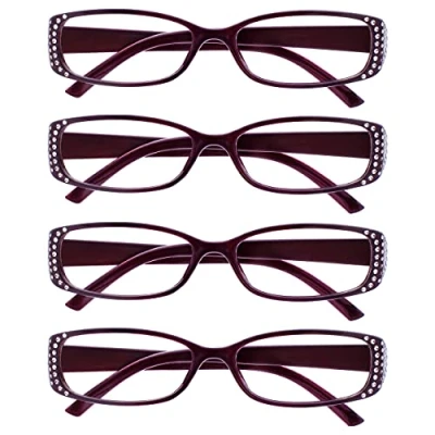 Afbeelding van Leesbril Zwart &amp; Paars Diamonte Stijl Lezers Waarde 4 Stuks Ontwerper Vrouwen Dames UVR4093P +3,00