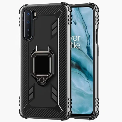Afbeelding van TANYO beschermhoes voor OnePlus Nord, van TPU siliconen met 360 standaard, Rugged Armor Bumper Case, robuuste telefoonhoes, zwart