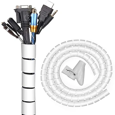 Afbeelding van Cable Tidy Sleeves, 3M Management Wire Cover Protector with Cord Organizer Clip, Spiral Tube PE Pipe for Computer on Home or Office(∅0.87&quot;) (White)