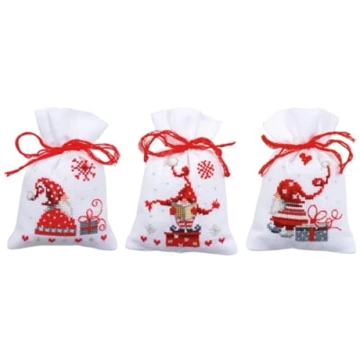 Afbeelding van Kruidenzakje kit Kerstkabouters met cadeaus set v3 Vervaco PN 0165994 Telwerk