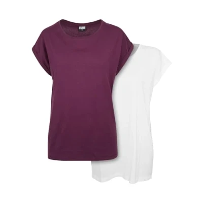 Afbeelding van Urban Classics Extended Shoulder 2PACK Tshirt basic, Dames, Maat: Small, White cherry