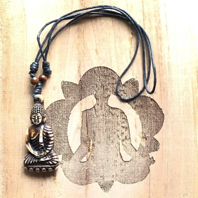Afbeelding van Wellness House Veterketting Buddha Zen Ketting Lotushouding Meditatie Koordketting Unisex