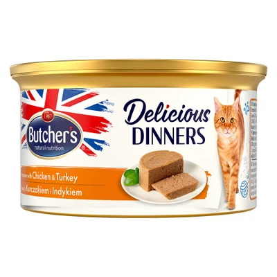 Afbeelding van 48x 85g Butcher&#039;s Delicious Dinners Kat Kip &amp; kalkoen Natvoer