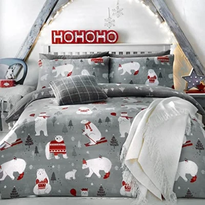 Afbeelding van Bedlam Kerst Polar Bear &#039;met Kerstmis Bomen Achterkant Dekbedovertrek Set, Dubbel, Zilver