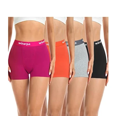 Afbeelding van wirarpa Katoenen boxershorts voor dames met 7,6 cm binnenbeenlengte. Veiligheidsboxershorts die niet schuren, boyshorts, slipje, 4 stuks, M