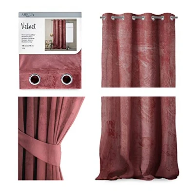 Afbeelding van AmeliaHome gordijn fluwelen look 140x270 cm oudroze 1 st. oogjesgordijn fluweel verduisteringsgordijn raamdecoratie licht glinsterend decoratief