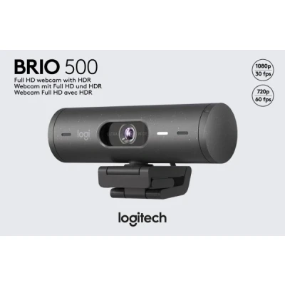 Afbeelding van Logitech Webcam BRIO 500, Full HD 1080p, grafiet 1920x1080, 30 FPS, USB C, privacysluiter, retail