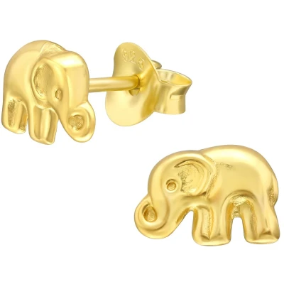 Afbeelding van JoyS Zilveren olifant oorbellen 7 x 5 mm oorknoppen 14k goudplating / goldplated