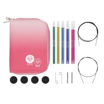 Afbeelding van KnitPro Zing verwisselbare naaldenset 5 paar rondbreinaalden van 5,25 inch met startsetaccessoires, kleurgecodeerd voor beginners, professionals en geschenkdoos