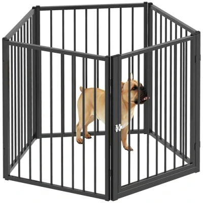 Afbeelding van PawHut hondenhok, 5 panelen, modulair en opvouwbaar, draagbaar, van metaal, 76 uur, met deur, hek voor katten, puppy&#039;s kleine dieren, binnen buiten, zwart