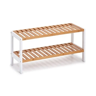 Afbeelding van Zeller Shoe Rack with 2 shelves, bamboo/MDF, white