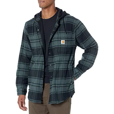 Afbeelding van Werkoverhemd Flanel Jack met capuchon Fleece Gevoerd Basil Heather Carhartt maat M (valt als L)
