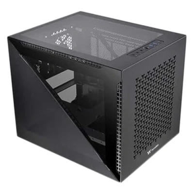 Afbeelding van Thermaltake Divider 200 TG Air Black Edition Micro ATX computerbehuizing van gehard glas met voorgeïnstalleerde mm voorventilator + 120 standaard achterventilator CA 1V1 00S1WN 01