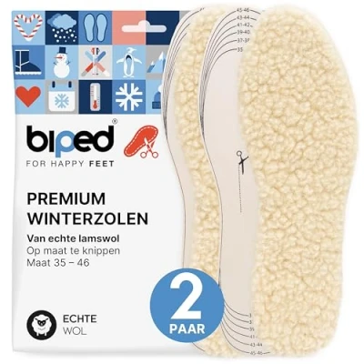 Afbeelding van biped 2 paar inlegzolen van lamswol Extra dikke winter op maat te knippen Verwarmende wollen voor dames en heren z2737
