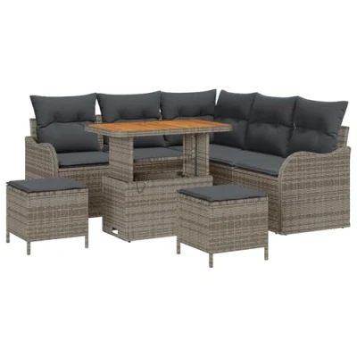 Afbeelding van vidaXL 8 delige tuinsofaset met kussens Grijs Poly Rattan Acacia