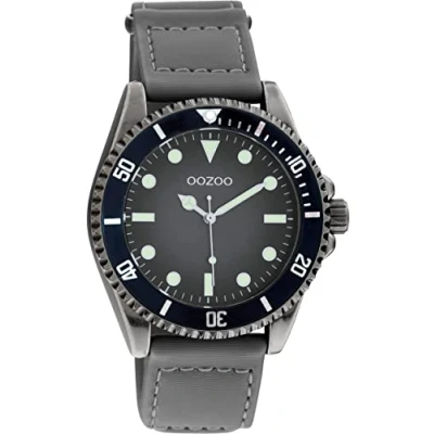Afbeelding van Oozoo Herenhorloge met afgenaaide nylon klittenband, diameter 42 mm, draaibare lunet, Grijs/Titanium, groß, Riemen.