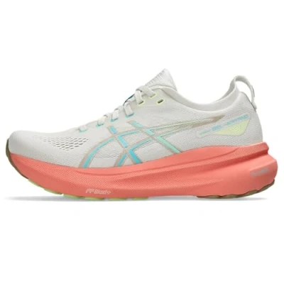 Afbeelding van Asics Gelkayano 31 Hardloopschoenen voor op de weg, Dames, Maat: 37.5, Birch/energy aqua Textiel/ synthetisch