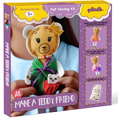 Afbeelding van qollorette Vilten naaiset, knutselset voor kinderen, viltset beginners en knuffeldieren zelf maken, teddy, speelgoed set jongens meisjes