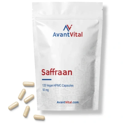 Afbeelding van Saffraan 120 Vegan Capsules 50 mg Gestandaardiseerd op 3% Safranal en 3,5% Crocine AvantVital Voedingssupplementen