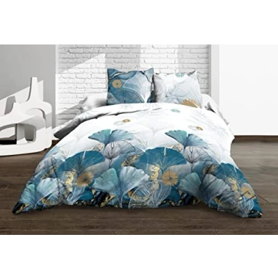 Afbeelding van Le linge de Jules 220 x 240 cm, Ginko Bleu dekbedovertrek 2 kussenslopen, puur katoen, draaddichtheid 57,