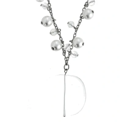 Afbeelding van Behave Zilverkleurige ketting met parels, kraaltjes en ronde transparante hanger