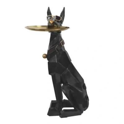 Afbeelding van HOME DECO FACTORY, HD0161, Elegant Empty Pocket Dog Statue H72 cm Practical Decorative Object in Resin, Black and Gold Finish, Ideal for Living Room, Entrance or Office Size cm,