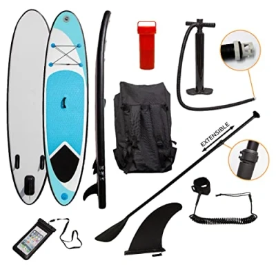 Afbeelding van SUP Board Opblaasbaar 3m Paddle Compleet set inclusief: Draagtas, Pomp Manometer, Verstelbare Peddel (170 220 cm), Waterdichte Telefoonhoes, Enkelkoord, Reparatiekit Blauw