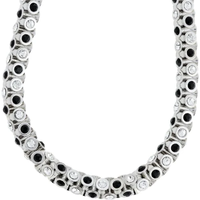 Afbeelding van Behave Klassieke tonnetjes ketting zilverkleur met kristal zwart en wit