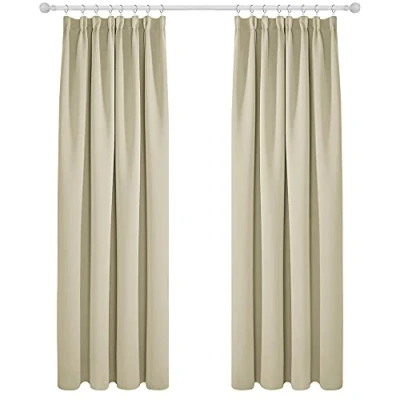Afbeelding van Deconovo Verduisteringsgordijn met Plooiband, Kant en Klaar, Gordijn Rimpelband Blackout Stof voor Woonkamer, Beige, 168x229 cm (B x H), 2 stuks