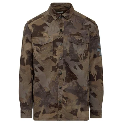 Afbeelding van Camouflage Cotton Shirt with Front Button Closure and Multiple Pockets