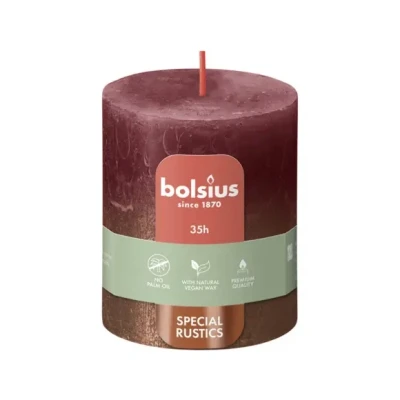 Afbeelding van Bolsius Rustiek fading metallic stompkaars 80/68 Velvet Red + Copper