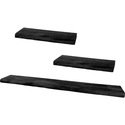 Afbeelding van Home67 Wandplank Pure Zwart Mangohout Set van 3 Groot