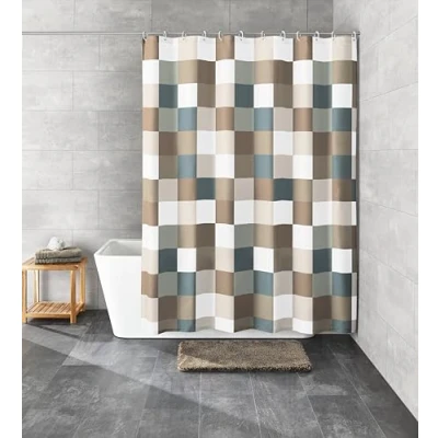 Afbeelding van Kleine Wolke douchegordijn Check taupe grijs 180x200 cm