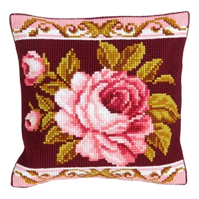 Afbeelding van Collection D&#039;Art Kruissteek Kussen Kit: Romantic Rose 2, Goud, 40 x cm