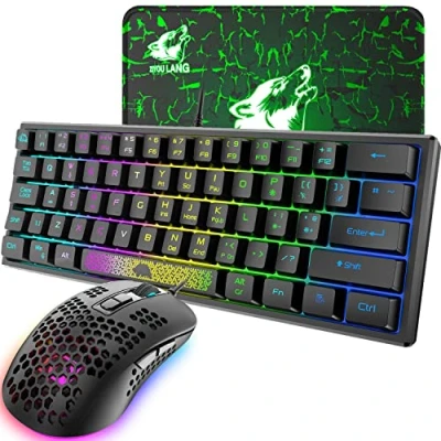 Afbeelding van K61 UK Layout RGB 60% Gaming Toetsenbord Muisset Bedraad 62 toetsen Mini Draagbaar 7 LED Backlit 19 Anti ghosting + 2400 DPI Ultralight Muis Ergonomische Honingraat