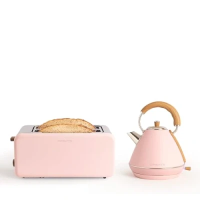 Afbeelding van CREATE/PACK TOAST RETRO XL + KETTLE L/Broodrooster en Ketel roze / 3 programmeerbare roostertijden, 1,7 L