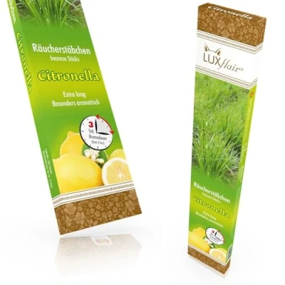 Afbeelding van LUXflair reuze tuinwierookstokjes citronella, tot 3u gloeitijd per stuk, 20 stuks, alternatief voor citronella tuinfakkel of lampolie